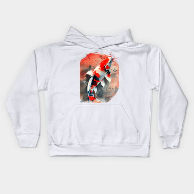 Koi Pond: Showa Sanshoku Koi captivating in their endless variety on a light (Knocked Out) background Kids Hoodie by Puff Sumo